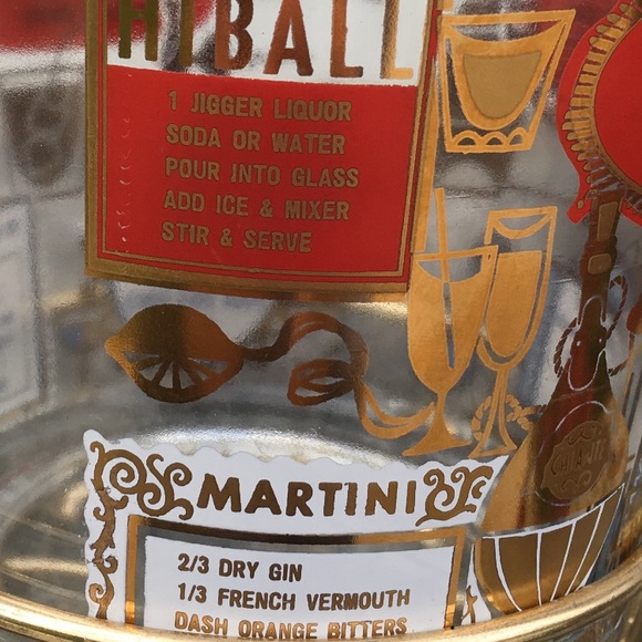 Vintage MCM Jeannette Glass Ice Bucket w/ Brass & Wood Carrier - Picture 4 of 5